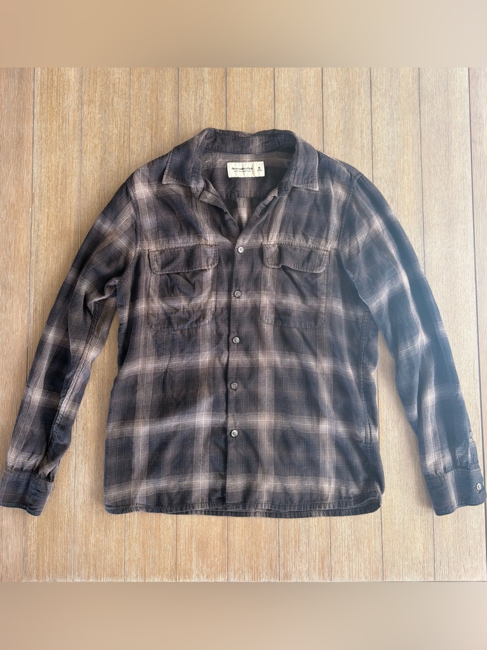 🍂Abercrombie & Fitch Mauve Brown and Black Plaid Lightweight Shirt Jacket🍂